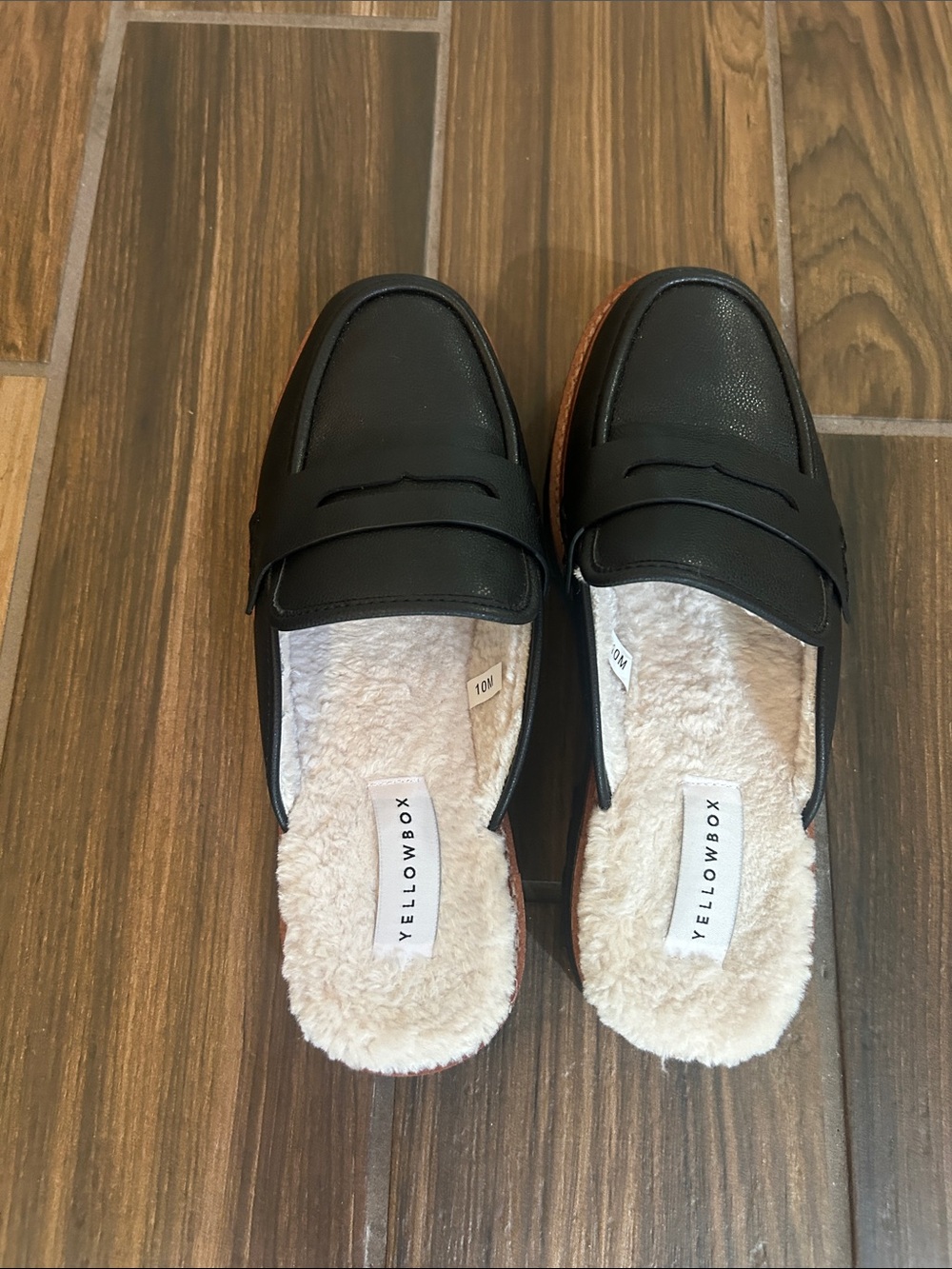 Yellow Box Black Faux-Leather Fleece-Lined Mule Loafers